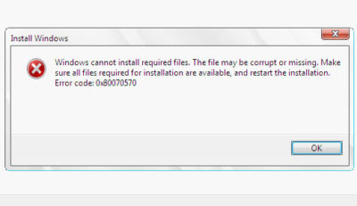 Ошибка 0х80070570 при установке Windows 10