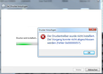 Ошибка 0x00000057 при установке принтера Windows 7