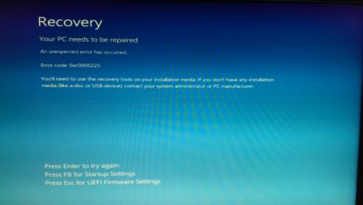 0xc0000225 при установке Windows 10 с флешки