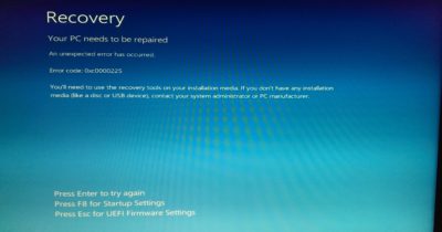 0xc0000225 при загрузке Windows 7