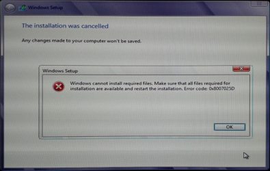 Код ошибки 0x8007025d при установке Windows 7
