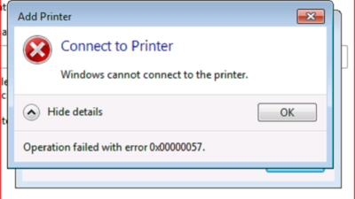 Ошибка 0x00000057 при установке принтера Windows 7