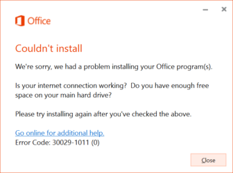 Код ошибки 30015 11 при установке office