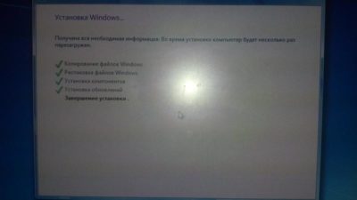 Долгое завершение установки Windows 7