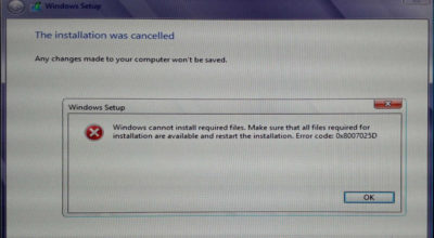 8007025d ошибка при установке Windows 10