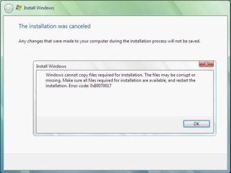 Код ошибки 0x80070017 при установке Windows 10